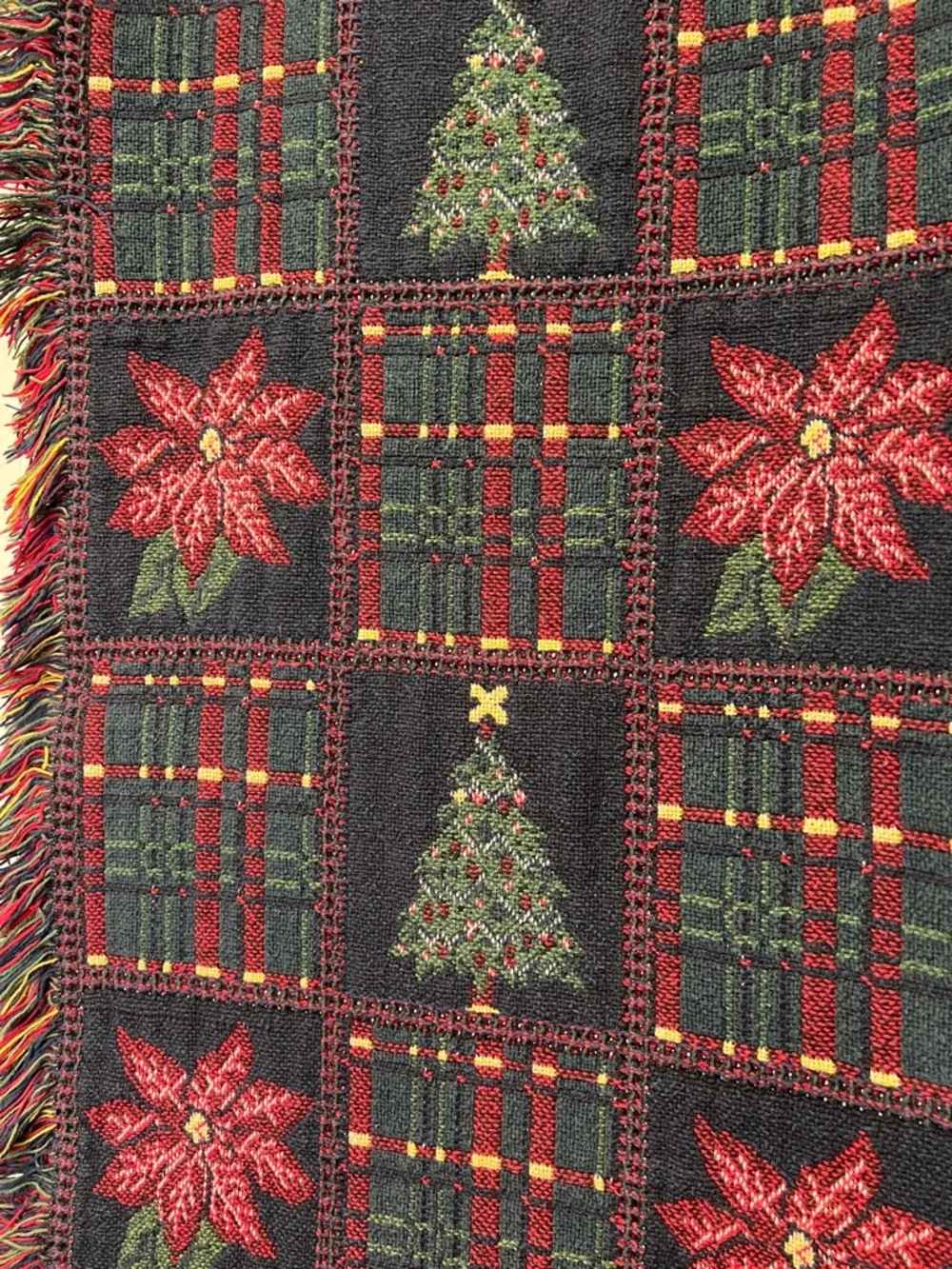 Holiday Poinsettia & Tree Woven Throw Blanket - Red and Green